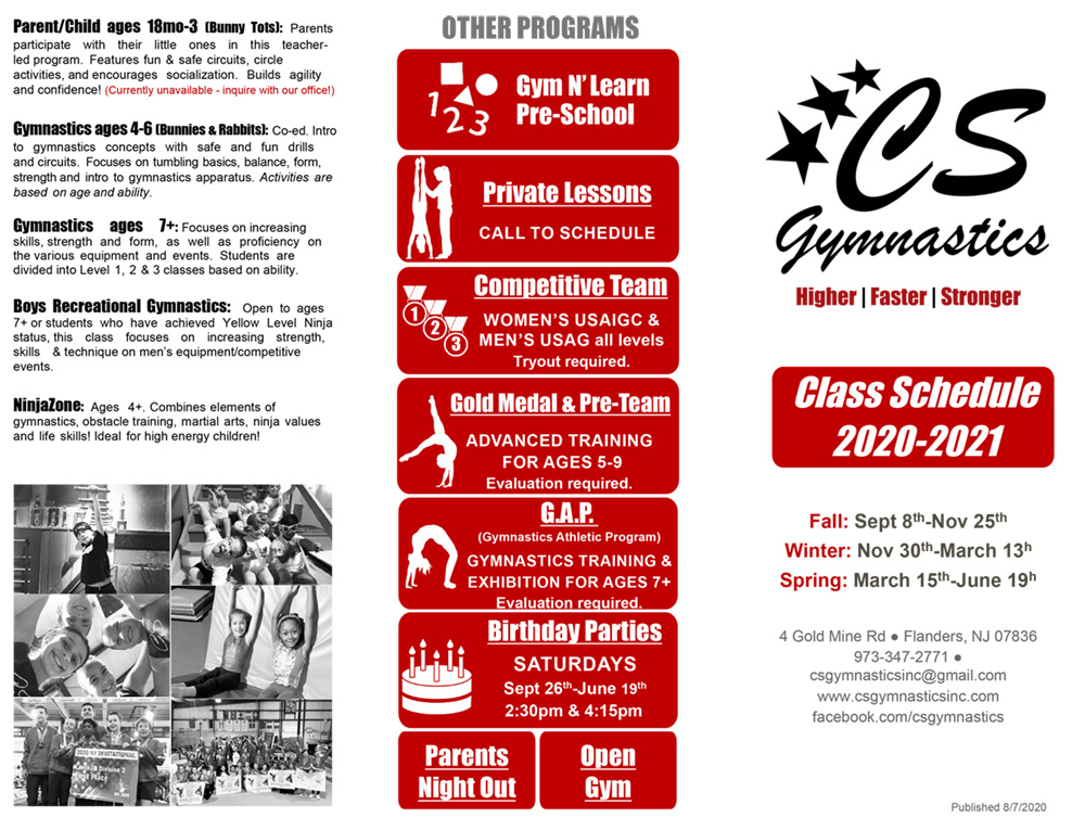 Class Schedules C S Gymnastics Inc